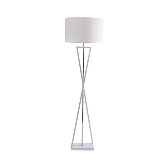 Modern Crossing Line Iron Stand-Up Lamp | 1-Bulb Reading Floor With Drum Shade (White/Black)