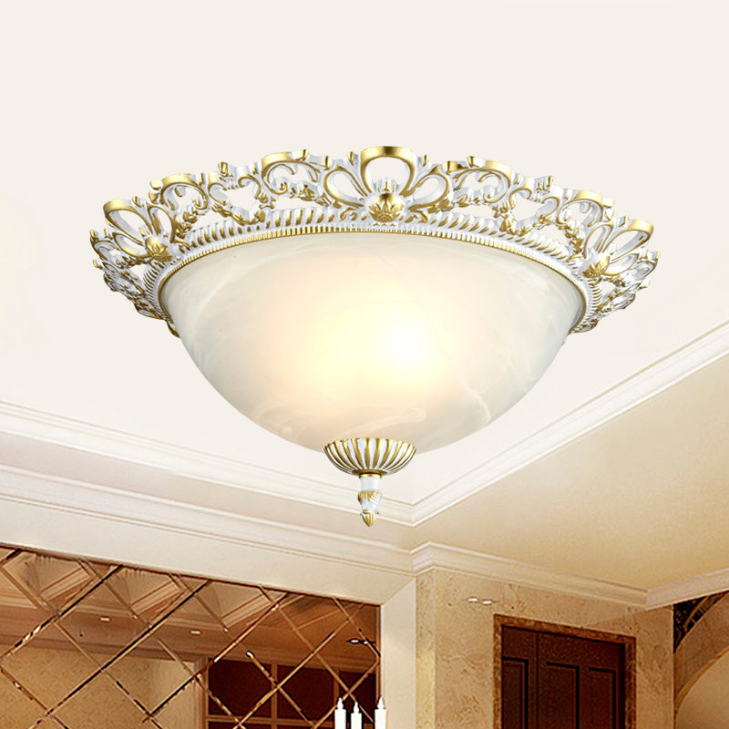 Opal Frosted Glass Flushmount Countryside Brass/White Floral Ceiling Lamp 11/19.5 Wide White / 11