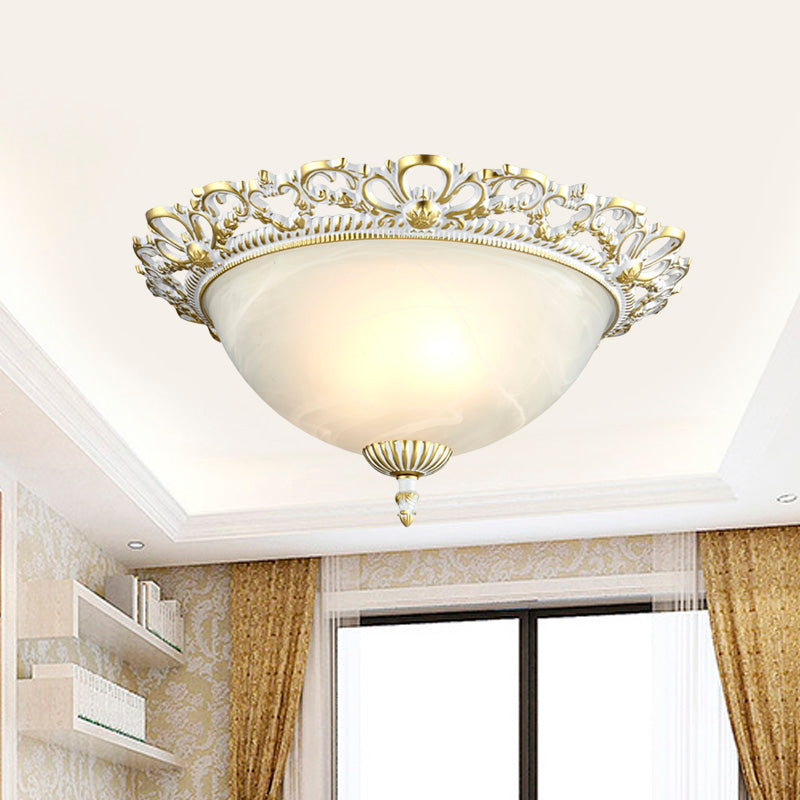Opal Frosted Glass Flushmount Countryside Brass/White Floral Ceiling Lamp 11’/19.5’ Wide