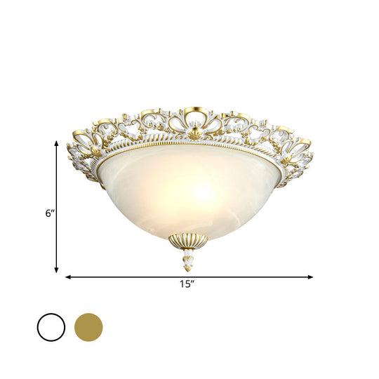 Opal Frosted Glass Flushmount Countryside Brass/White Floral Ceiling Lamp 11’/19.5’ Wide