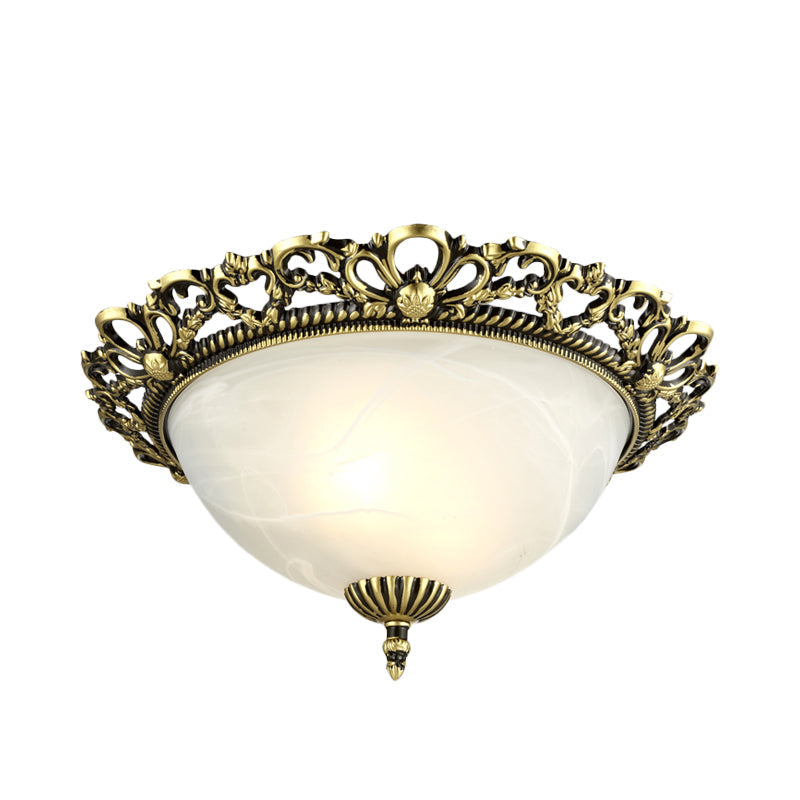 Opal Frosted Glass Flushmount Countryside Brass/White Floral Ceiling Lamp 11’/19.5’ Wide