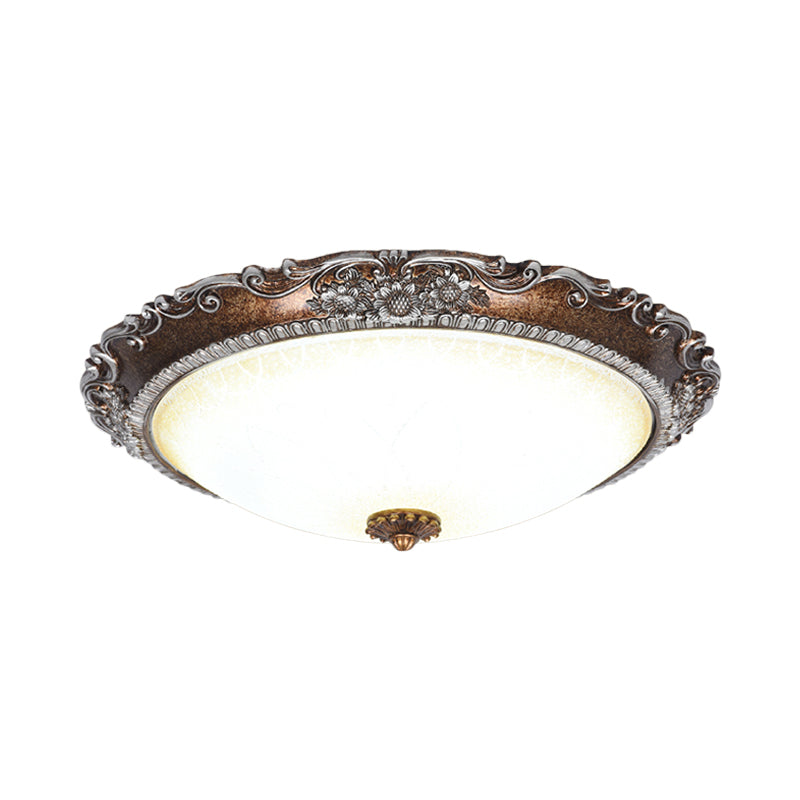 Rustic Red Brown Flush Mount Led Ceiling Light With Frosted Glass Bowl Shade - Ideal For Living Room