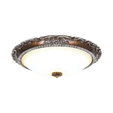 Rustic Red Brown Flush Mount Led Ceiling Light With Frosted Glass Bowl Shade - Ideal For Living Room