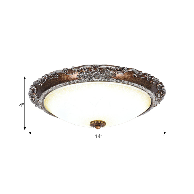 Rustic Red Brown Flush Mount Led Ceiling Light With Frosted Glass Bowl Shade - Ideal For Living Room