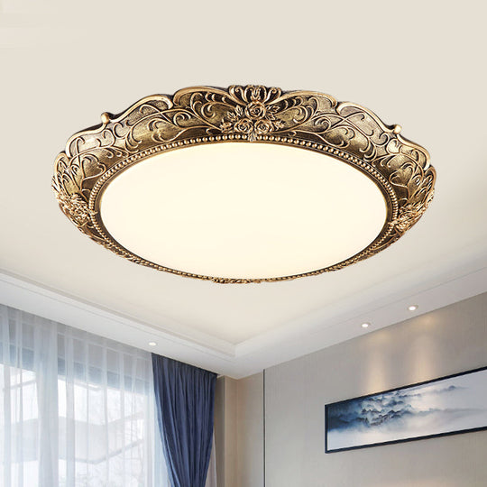 Farmhouse Resin Brass Led Flush Mounted Ceiling Light With Embossed Rose Trim 18.5’/21’