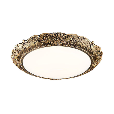 Farmhouse Resin Brass Led Flush Mounted Ceiling Light With Embossed Rose Trim 18.5/21 Diameter
