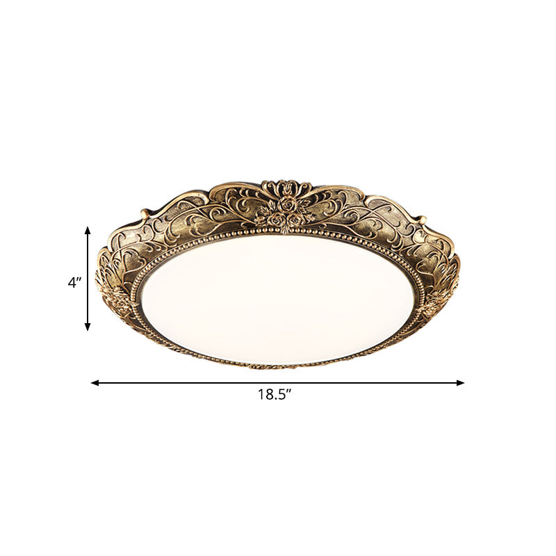 Farmhouse Resin Brass Led Flush Mounted Ceiling Light With Embossed Rose Trim 18.5/21 Diameter