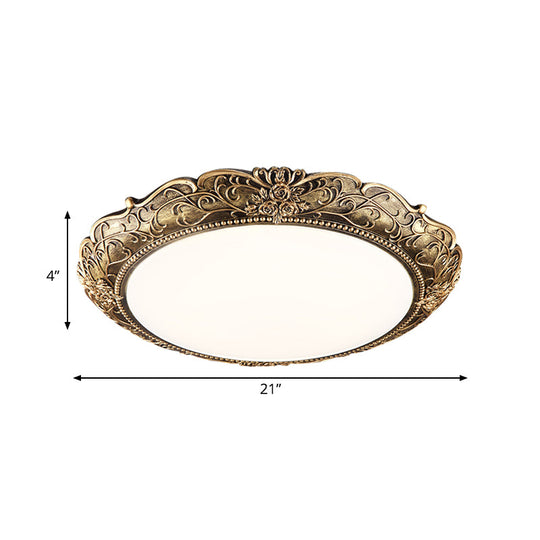 Farmhouse Resin Brass Led Flush Mounted Ceiling Light With Embossed Rose Trim 18.5/21 Diameter