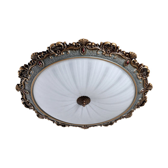 Rustic Brass Scalloped Round Flush Mount Ceiling Fixture With Milk Glass - Led 3 Sizes Countryside