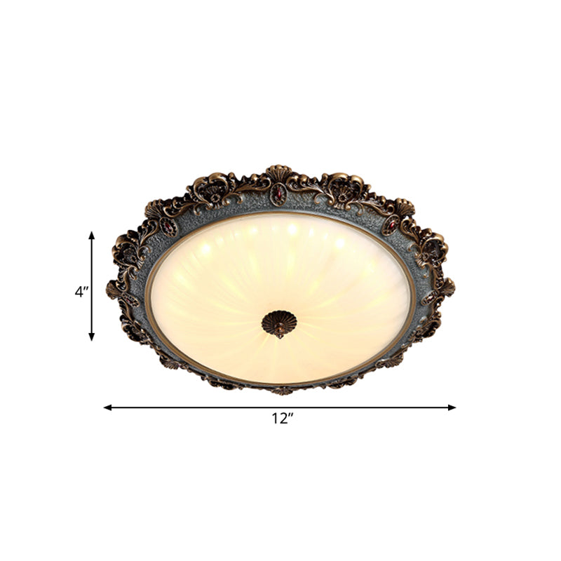 Rustic Brass Scalloped Round Flush Mount Ceiling Fixture With Milk Glass - Led 3 Sizes Countryside