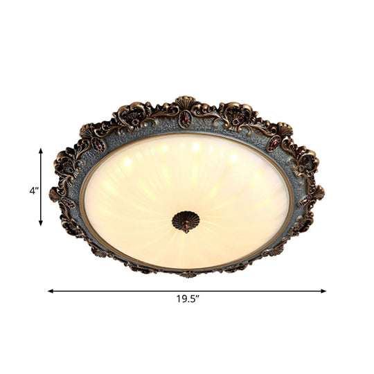 Rustic Brass Scalloped Round Flush Mount Ceiling Fixture With Milk Glass - Led 3 Sizes Countryside