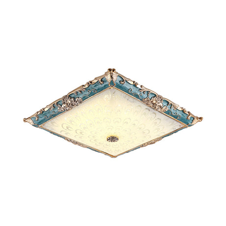 Green Led Flush Mount Ceiling Light With White Glass - Traditional Square Fixture 16’/19.5’ Width
