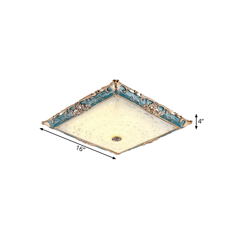 Green Led Flush Mount Ceiling Light With White Glass - Traditional Square Fixture 16/19.5 Width