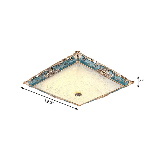 Green Led Flush Mount Ceiling Light With White Glass - Traditional Square Fixture 16/19.5 Width