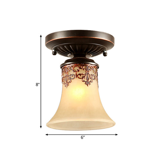 Trumpet Ceiling Light - Country Style White Frosted Glass Flush Mount Fixture