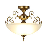 Traditional Gold Swirling Arm Ceiling Lamp With 3 Wide Bowl Lights 13/17 Semi Flush Mount