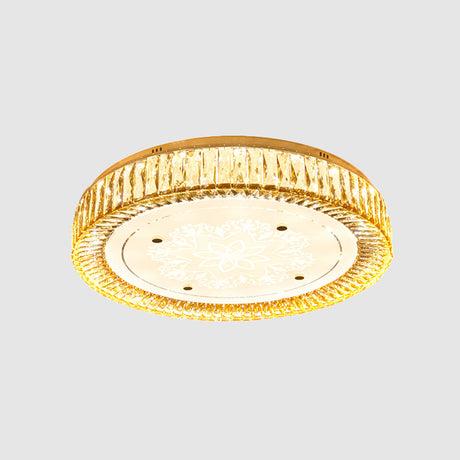 Clear Crystal Led Drum Flush Mount Light | Modern Chrome Ceiling Lamp For Bedroom