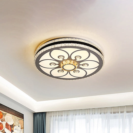 Modern Led Crystal Block Circle Ceiling Light With Four-Leaf Clover/Flower Pattern In Chrome