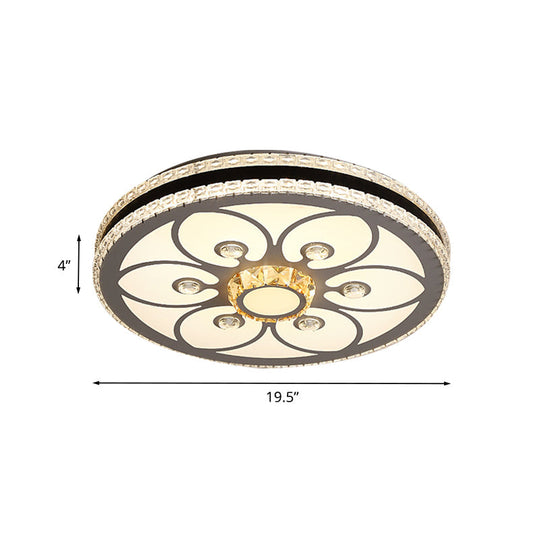 Modern Led Crystal Block Circle Ceiling Light With Four-Leaf Clover/Flower Pattern In Chrome