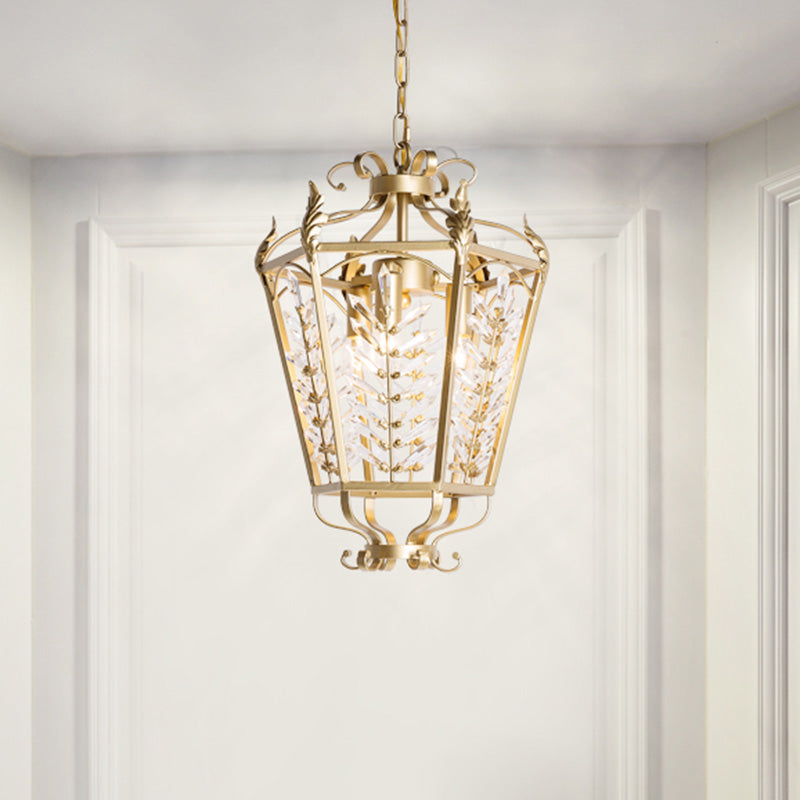 Minimalist Gold Chandelier Lighting Fixture With Faceted Crystals And Botanical Stem Pendant Light