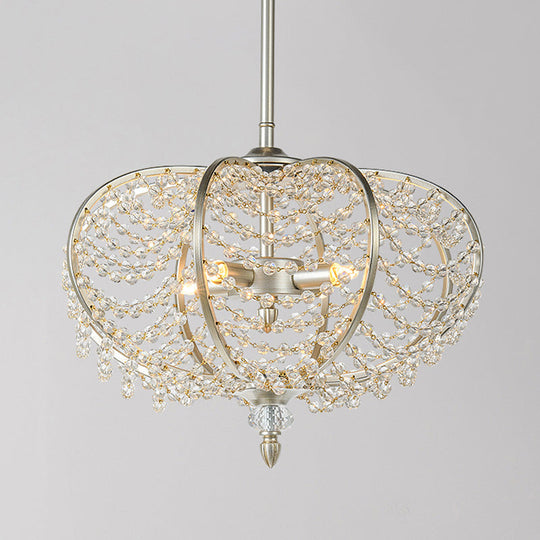 Silver Chain Crystal Bead Pendant Chandelier For Guest Room - 2-Light Ceiling Hang Fixture