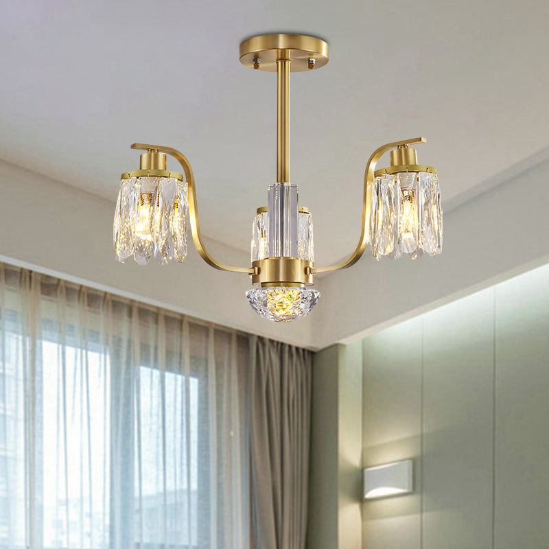 Gold 3-Bulb Cylindrical Hanging Chandelier With Beveled Glass – Stylish Suspended Lighting