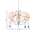 Contemporary 5-Bulb Pendant Light With Fabric Shade And Crystal Droplets For Guest Room - White