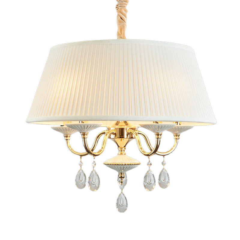 Minimalist Drum Fabric Pendant Chandelier With Crystal Droplets