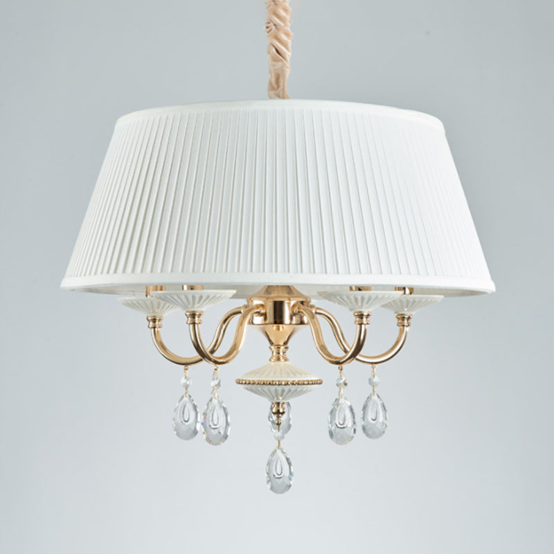 Minimalist Drum Fabric Pendant Chandelier With Crystal Droplets