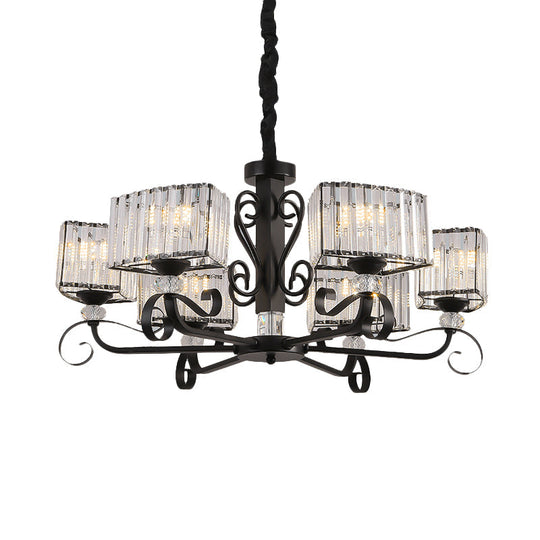 Prismatic Crystal Chandelier Suspension Lamp - Nordic Trapezoid Design | Black 3/6-Head