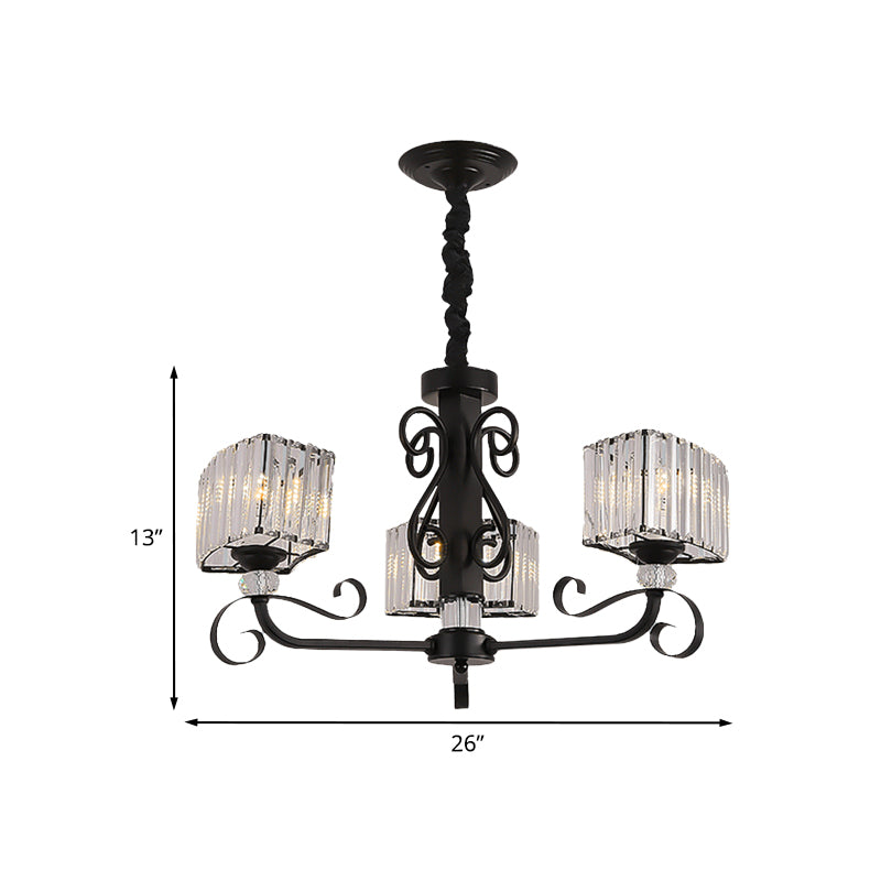 Prismatic Crystal Chandelier Suspension Lamp - Nordic Trapezoid Design | Black 3/6-Head