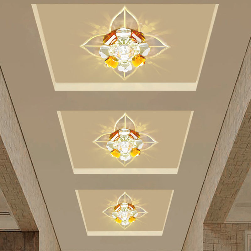 Tan Led Crystal Flushmount Ceiling Lamp – Minimalist Flower Design