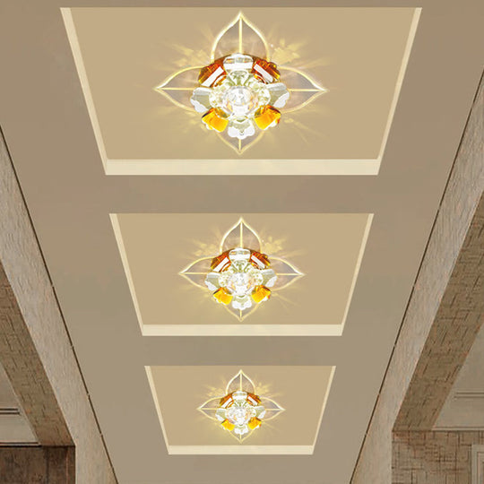 Tan Led Crystal Flushmount Ceiling Lamp – Minimalist Flower Design