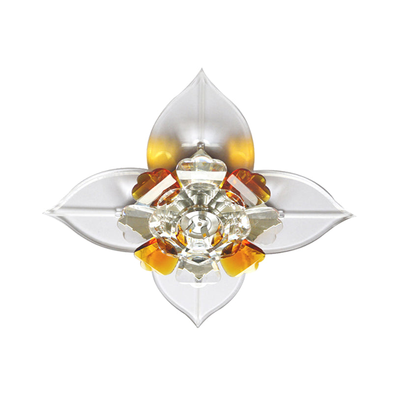 Tan Led Crystal Flushmount Ceiling Lamp Minimalist Flower Design