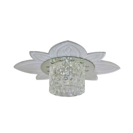 Floral Base Led Flush Mount Corridor Light With Clear Crystal Prism Cylinder