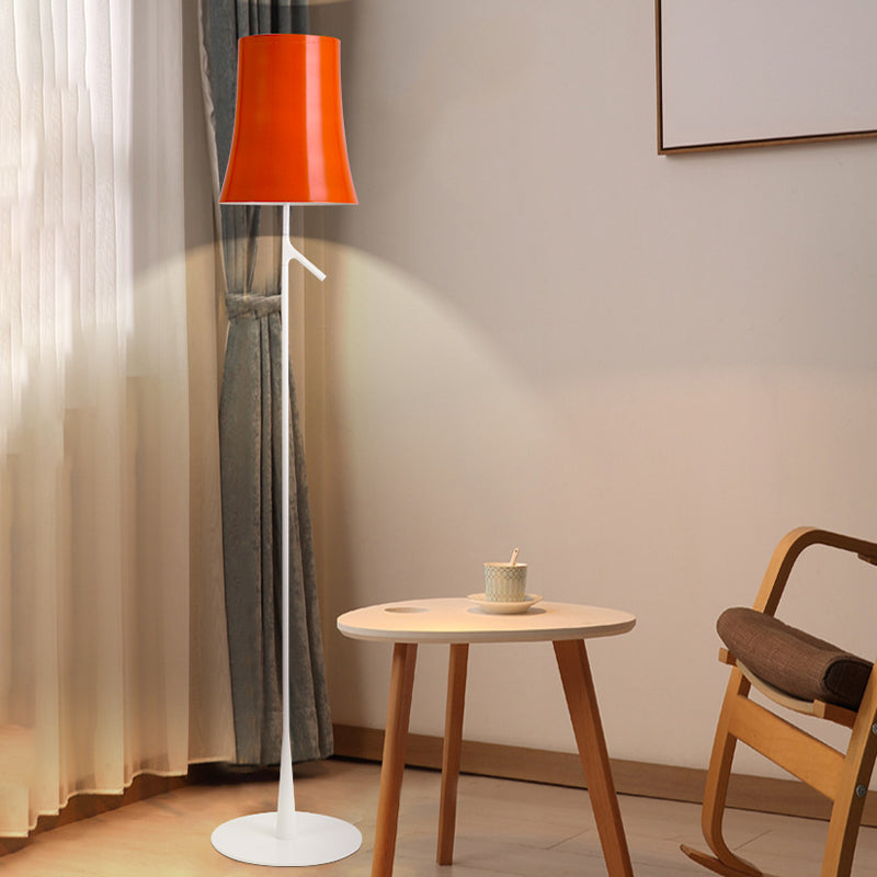 Contemporary Metallic Bell-Shaped Floor Lamp - Single Head White/Orange Standing Light For Study