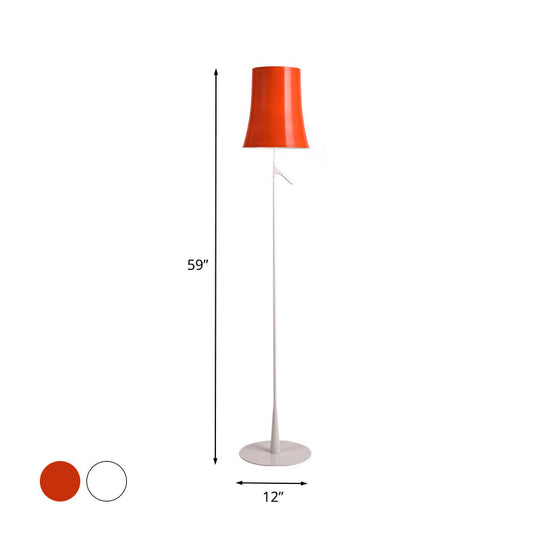 Contemporary Metallic Bell-Shaped Floor Lamp - Single Head White/Orange Standing Light For Study