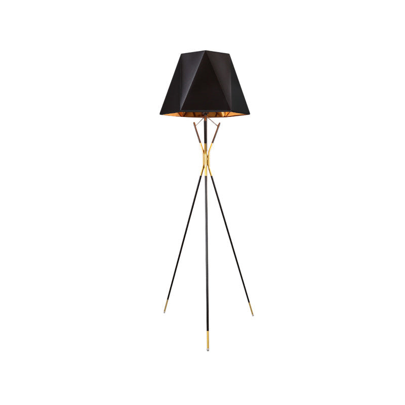 Nordic Black Geometric Tripod Floor Lamp: Stylish Metal Standing Light For Study Room