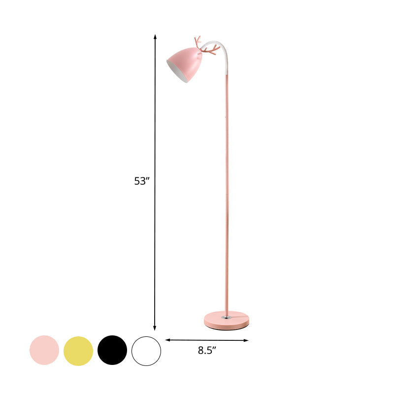 Macaroon Arc Trumpet Shade Floor Lamp In Black/White/Pink With Antler Design - Stylish Metallic