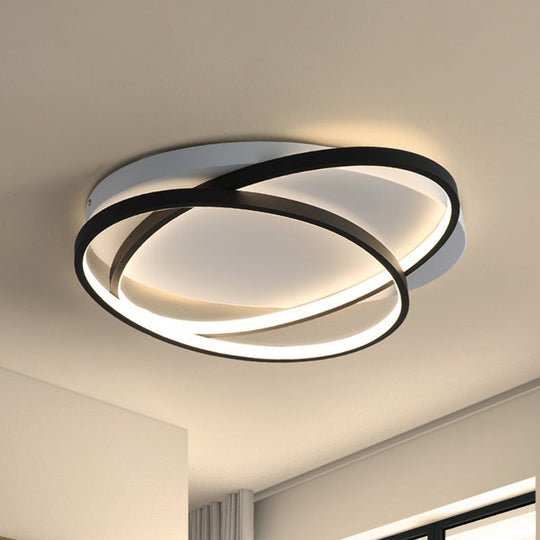 Modern Black Ellipse Crossed Ceiling Light - Thin Flush Mount Led Lighting For Bedroom Warm/White