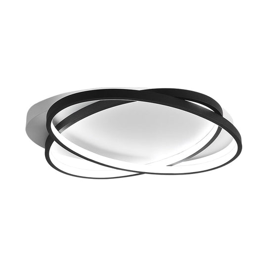 Modern Black Ellipse Crossed Ceiling Light - Thin Flush Mount Led Lighting For Bedroom Warm/White