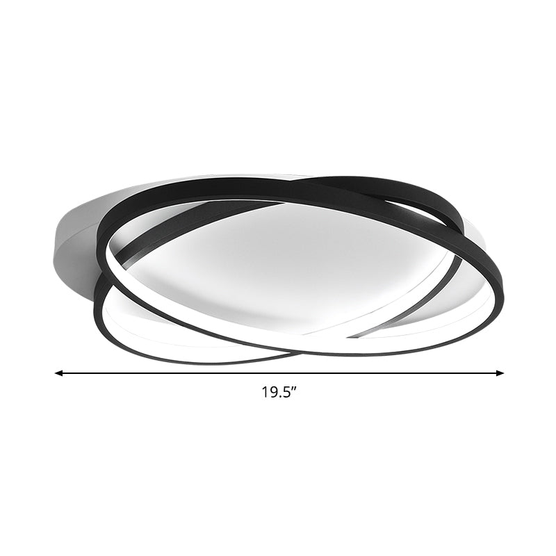 Modern Black Ellipse Crossed Ceiling Light - Thin Flush Mount Led Lighting For Bedroom Warm/White