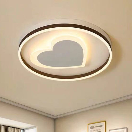 Ring Kid Bedroom Flush Ceiling Light - Cute Heart Acrylic Led Lamp
