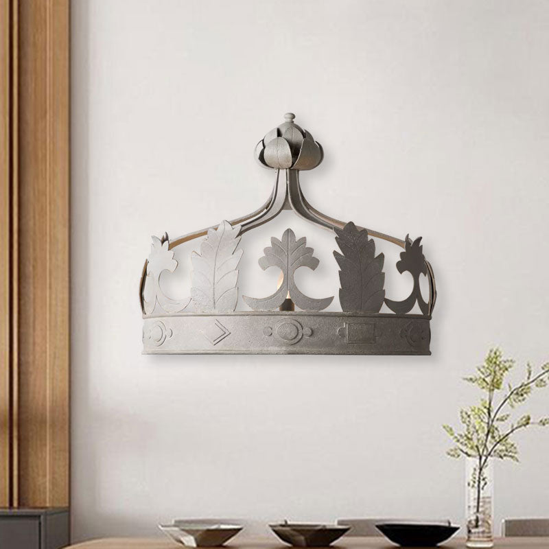 Vintage Metal Crown 3-Light Wall Sconce In Grey/Gold - Bedroom Wall-Mounted Lighting Grey