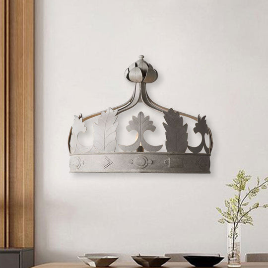 Vintage Metal Crown 3-Light Wall Sconce In Grey/Gold - Bedroom Wall-Mounted Lighting Grey