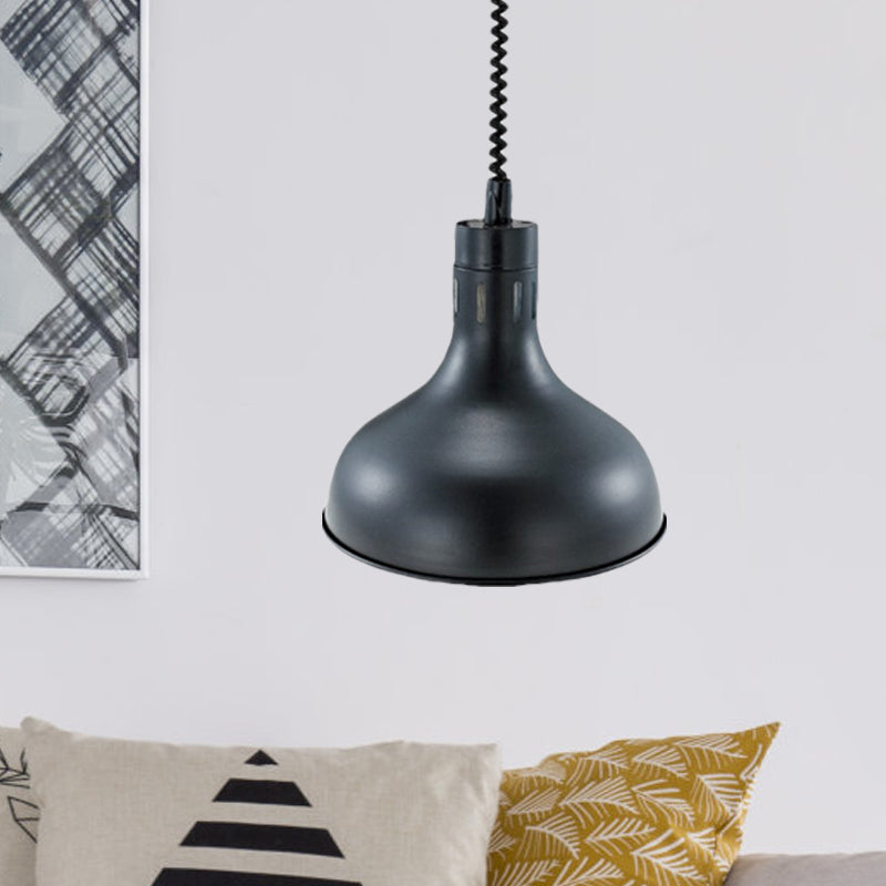 Extendable Pendant Lighting With Retro Dome Shade - Black 7’/11.5’ W
