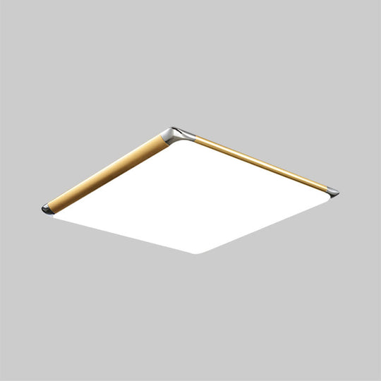 Modern Ultra - Thin Square Flush Mount With Gold Integrated Led Acrylic Shade - Warm/White