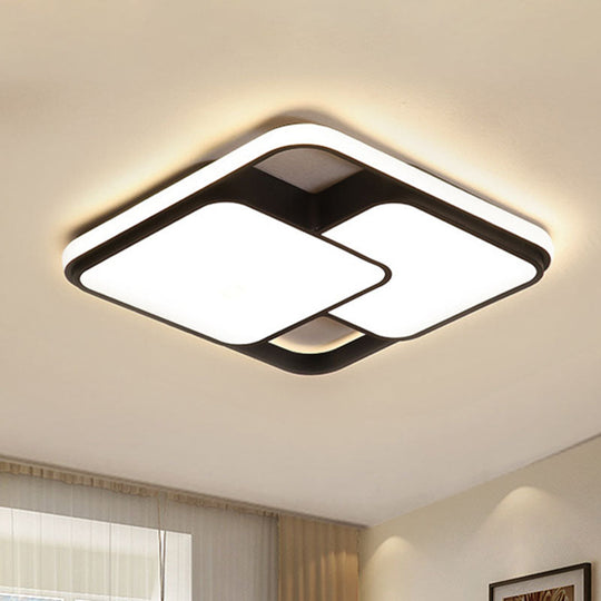 Contemporary Black And White Rectangular/Square Flush Mount Led Ceiling Light For Living Room -