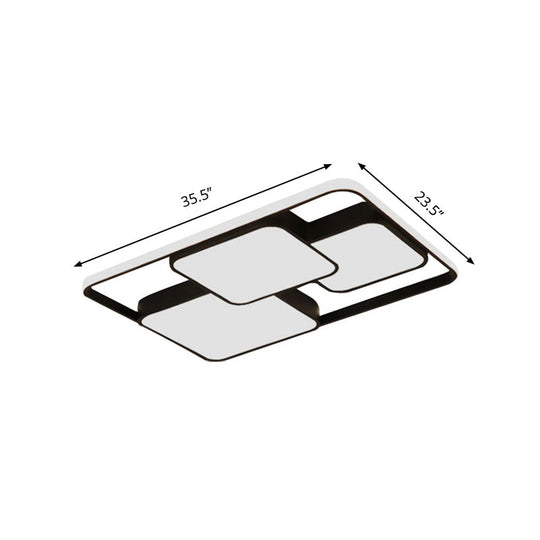 Contemporary Black And White Rectangular/Square Flush Mount Led Ceiling Light For Living Room -