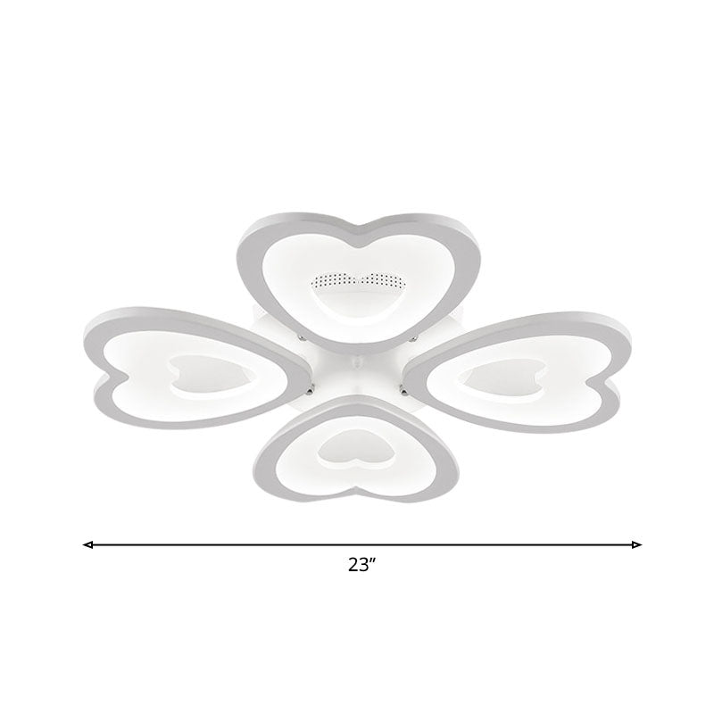 Contemporary 4/6 - Light Ceiling Mount Fixture With Acrylic Shade - White Heart Flush Lamp In